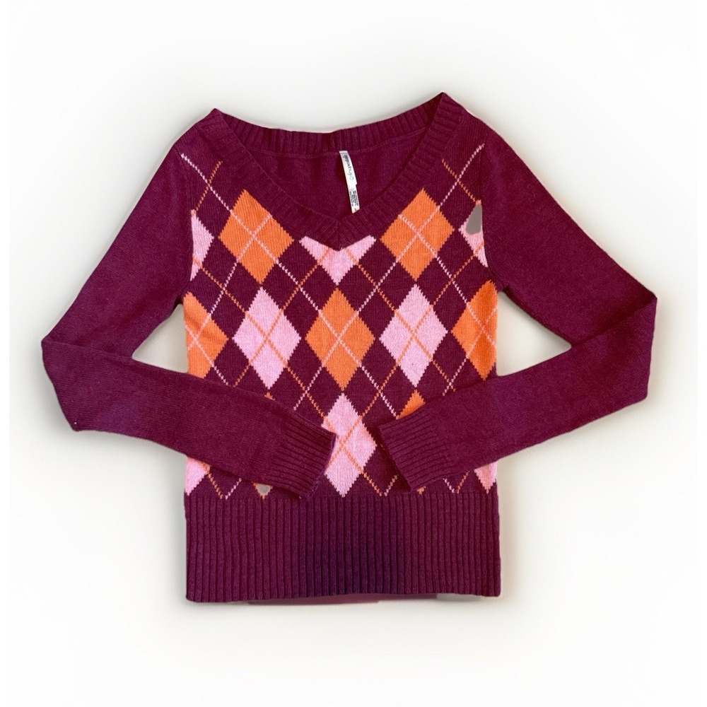Aeropostale Angora‎ Diamond Geometric Pattern V Neck Sweater Multicolor Sz Large
